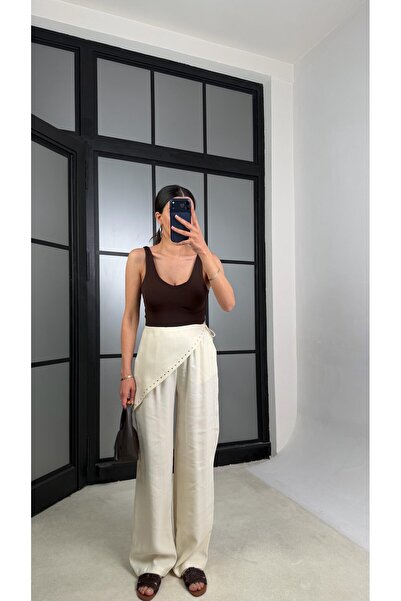 manana fashion Pantaloni din Lyocell Tencel cu detalii tip bandană