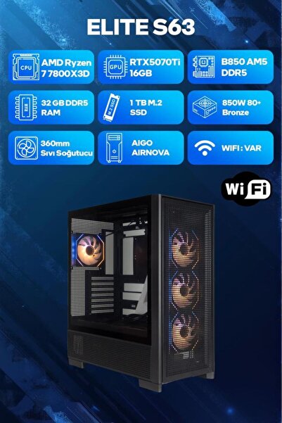 Game Garaj Elite S63 AMD R7 7800X3D 32GB RAM 1TB SSD RTX5070Ti 360mm Sıvı Soğ...