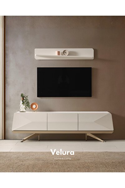 Velura Home & Living Vakko Tv Ünitesi - Gold (Alt Blok + Üst Blok)