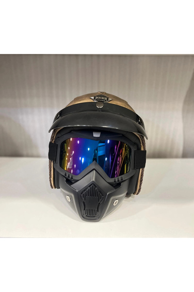 Tex Kask 701 JYT Kahverengi Deri + KASK MASKELİ