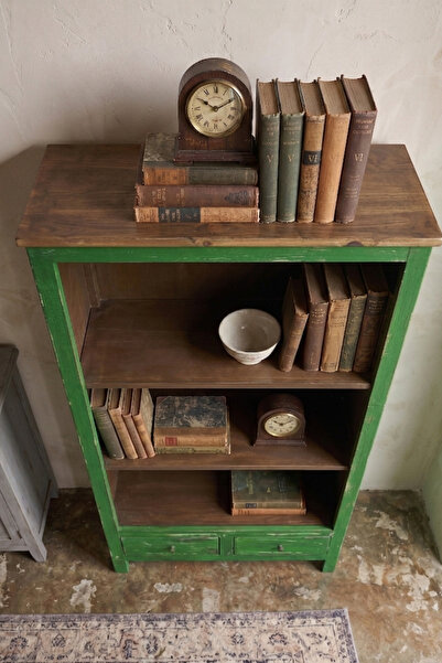 AdnDesing Vintage Ahşap Kitaplık Retro Çok Amaçlı Salon Dolabı Masif Raflı Ki...