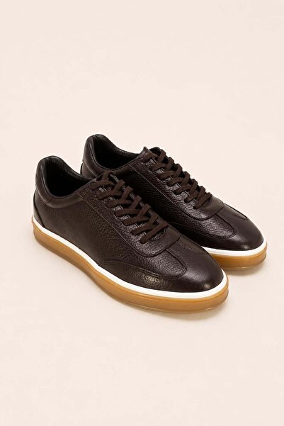 VARNAS Erkek Kahverengi Hakiki Deri Bağcıklı Sneaker Kauçuk Taban Günlük Casu...