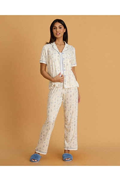 REDTAG Women Ivory Printed Classic Pyjama Set
