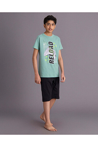 REDTAG Senior Boys Green Printed Pyjama Set 2 Piece
