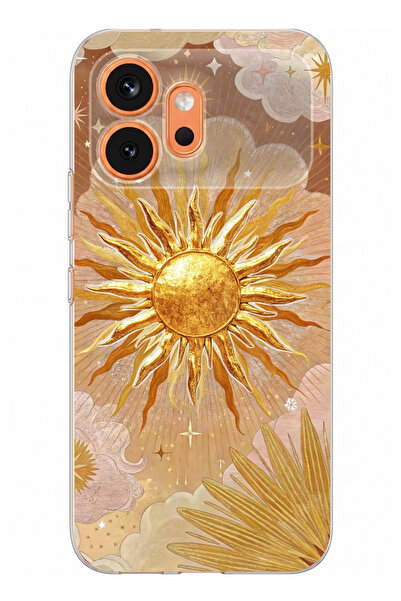 TechTree Honor 600 Uyumlu Altın Güneş ve Yıldız Desenli Baskılı Silikon Kılıf