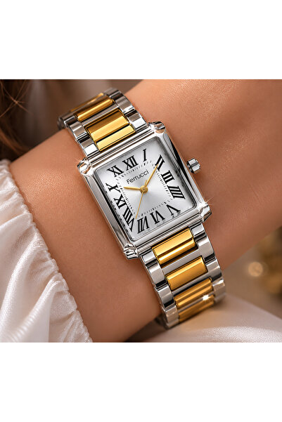 Ferrucci Roman Numeral Steel Cord Gold-Silver Color Women's Wristwatch with G...