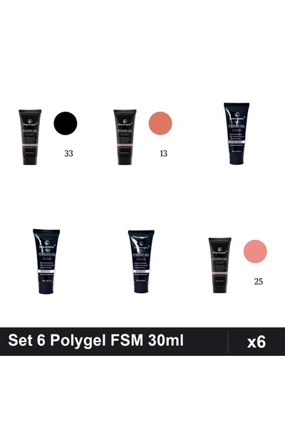 FSM Set 6 Polygel 30ml - Nr.33, Nr.13, Nr.15, Nr.23, Nr.14, Nr.25 - Construct...