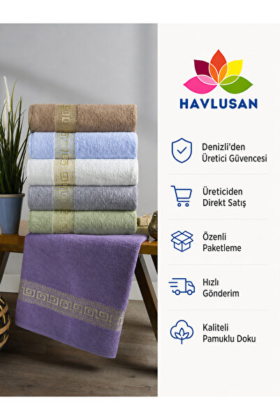 HAVLUSAN Grek 6 Adet 70x140 cm Banyo Havlusu Pamuklu Renkli Duş Havlusu Seti