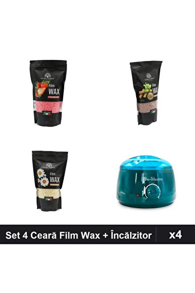 global fashion Set 4 Ceară Epilare Film Wax 450g + Încălzitor ProWax - Căpșun...