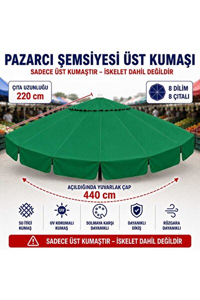 Şemsiyecim 8 Çıtalı Pazarcı Şemsiyesi Üst Kumaşı 440 cm Çap 220 cm Çıta Uyumlu