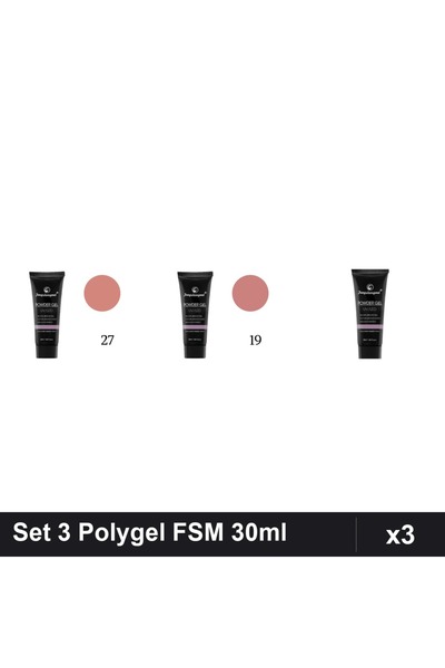 FSM Set 3 Polygel 30ml - Nr.27, Nr.19, Nr.01 Clear - Constructie Unghii
