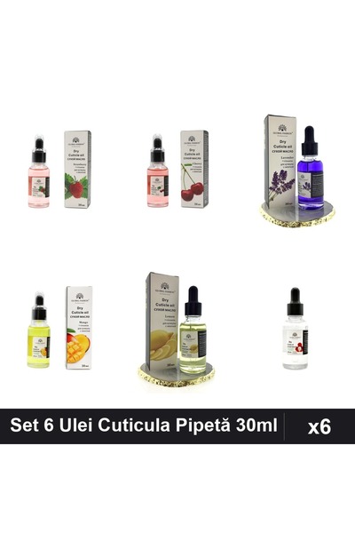 global fashion Set 6 Ulei Cuticula Pipetă 30ml - Capsuni, Cireșe, Lavandă, Ma...