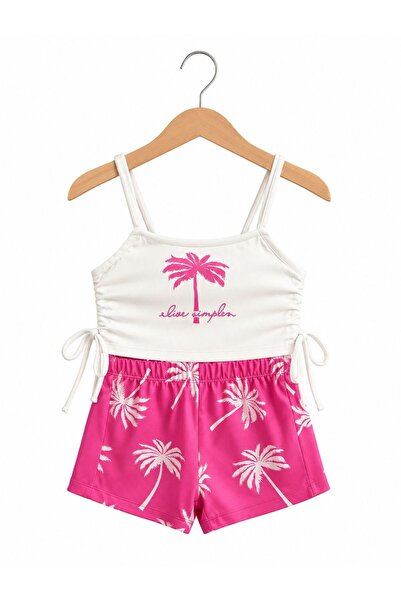 RAPAPA Costum de baie pentru fete cu model palmier și pantaloni scurți 26627