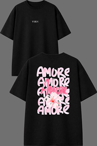 VSRN Amorr Design Front and Back Printed Black Oversize T-Shirt