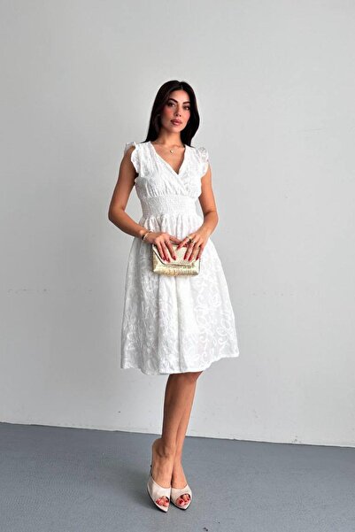 Shopping Shop Embroidered Midi Dress White