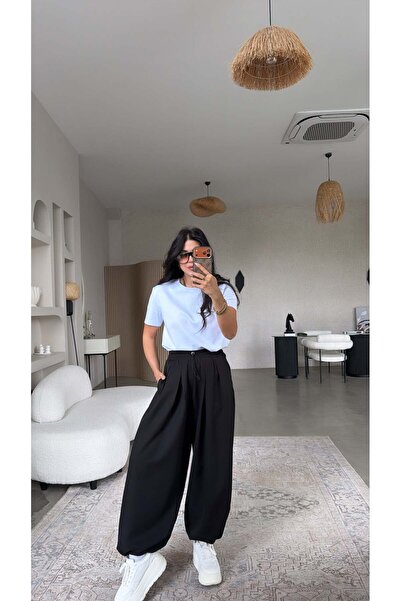 Buket Teke Pantaloni shalwar negri din crep cu talie și tiv elastic