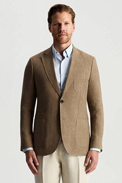 Hemington İtalyan Saf Keten Kahverengi Blazer Ceket