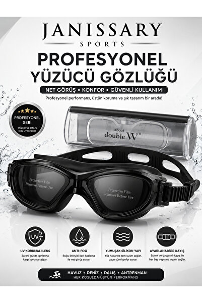 Janissary 102 Siyah Profesyonel Yüzücü Gözlüğü Renk | Anti Fog UV Korumalı Si...