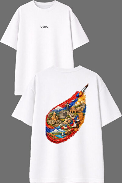 VSRN România Design cu imagine Imprimat față și spate Tricou alb supradimensi...