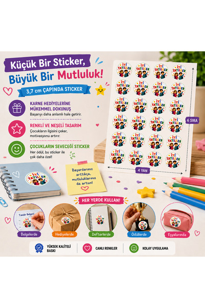 Etkinlikdenizi İyi Tatiller Karne Kılıfı Hediye Etiketi