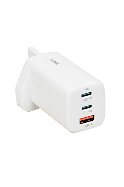 İbox Încărcător de rețea GaN C-65 PD65W, USB-C, cablu USB-C, ștecher UK, alb