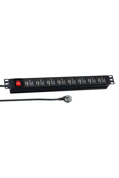EFB Elektronik EFB 19 " 1HE Rack Rackable 16x USB A cu întrerupător 3m, negru
