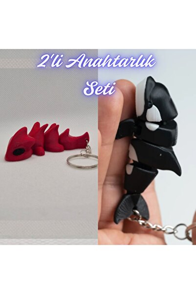 3DAtölyeMaker Fire Department Red Flexible Dragon and Black Flexible Whale Ke...
