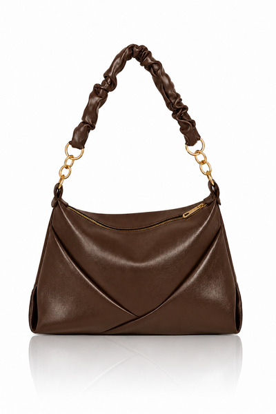 AVCA Women's Soft Vegan Leather Drawstring Shoulder Bag with Chain Detail