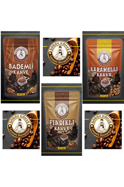 SARAY KAHVE Bademli Karamelli Fındıklı Kahve 3 x 200 g 3 lü Set