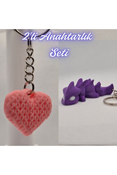 3DAtölyeMaker Light Pink Knitted Patterned Heart and Purple Stretchy Dragon K...