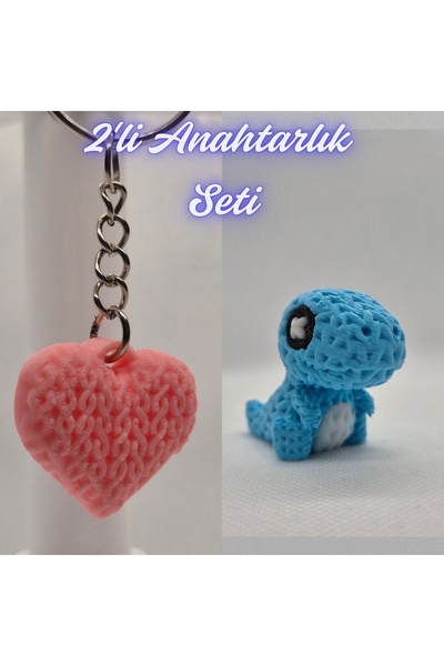 3DAtölyeMaker Light Pink Knitted Patterned Heart and Light Blue Knitted Patte...