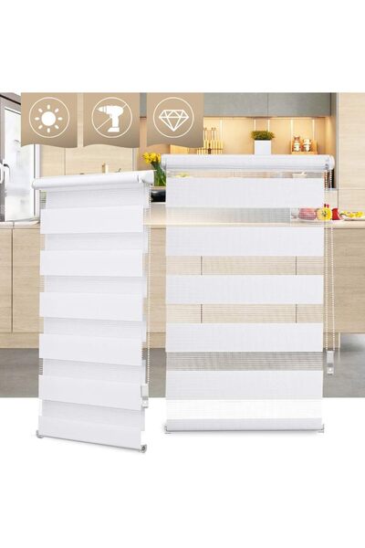 OBdeco Double Roller Blind Duo Roller Blind Clamp-Fix without Drilling W50cm ...