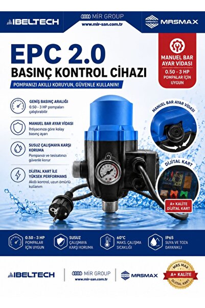 MRSMAXX EPC 2.0 Basınç Kontrol Cihazı Hidrofor Pompa Otomatiği Manuel Bar Aya...