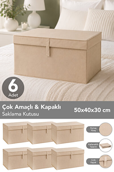 Meleni Home 6'lı Set Maxi Boy Hurç - Çok Amaçlı Organizer Kapaklı Saklama Kut...