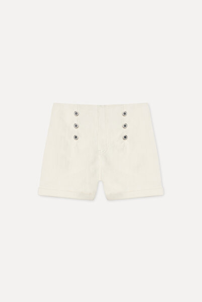 Mudo Women's Beige Fitted Shorts with Button Detail