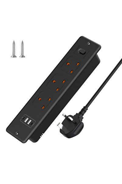 Choice1 مقبس طاقة مدمج بريطاني أسود 3AC مع منفذين USB A ومنفذين Type C، شريط ...
