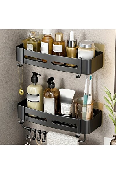 Choice7 Black 2Square Rod 1pc Non-Drill Aluminum Bathroom Storage Rack - Wall...