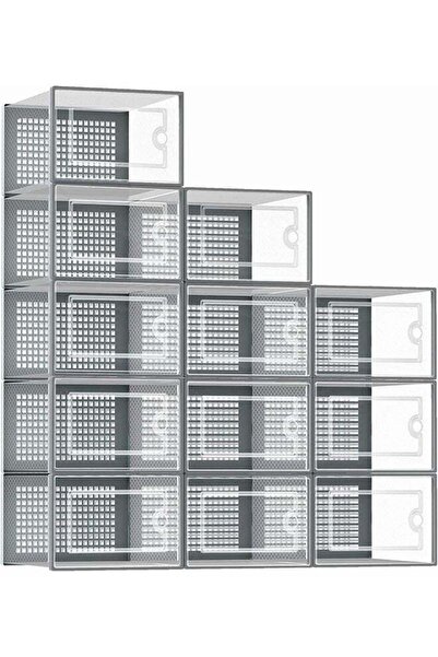 Arabest 12-Piece Stackable Shoe Cabinet,Gray Transparent Plastic Storage Box ...