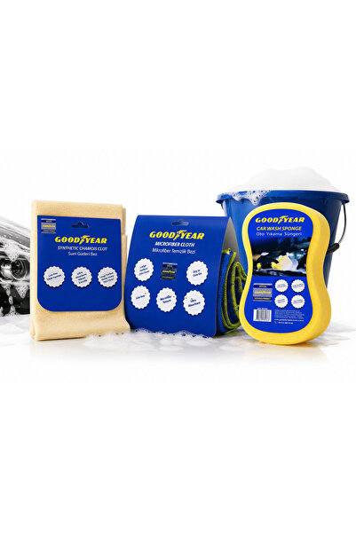Goodyear Oto Yıkama Bez Seti (Güderi Bez - Mikrofiber Bez - Yıkama Süngeri)