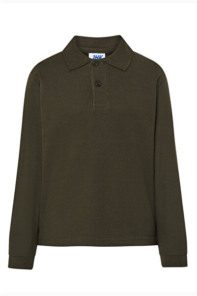 JHK Tricou polo cu maneca lunga pentru copii, bumbac 100%, Premier, verde padure