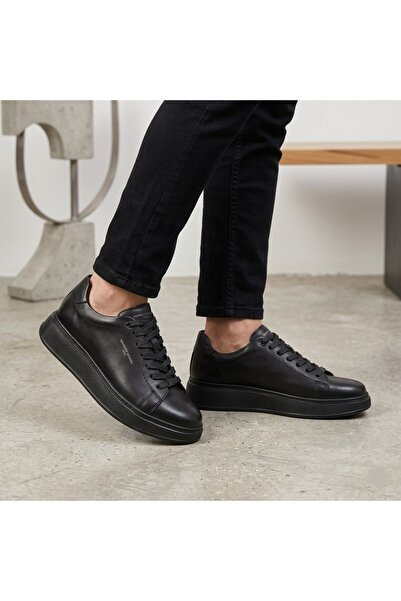KOMCERO Lace-Up Thick Sole Plain Model Men's Genuine Leather Casual Sneaker S...