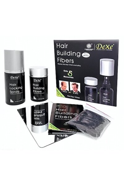 Dexe Set Negru, Fibre pentru construcție păr, Fibre negre de 22g + Spray de 1...