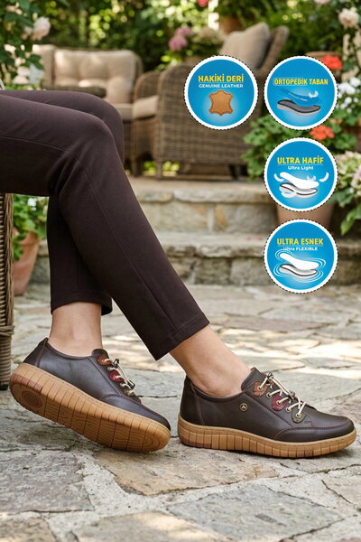 AYAKMOD Brown Genuine Leather Orthopedic Women's Casual Shoes 401 Z