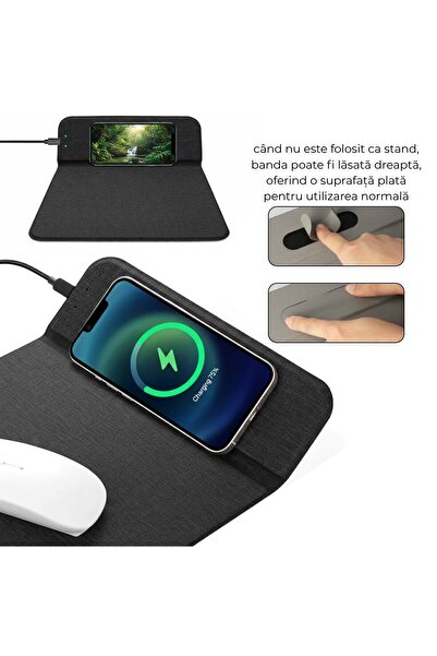 OEM Mouse Pad Multifuncțional cu Încărcare Wireless Qi și Suport Telefon – Ne...