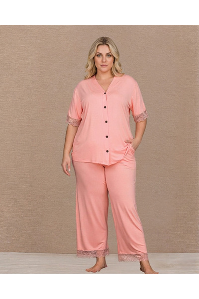 Lohusa Homewear New Season Women's Buttoned Design Short Sleeve Summer Plus S...