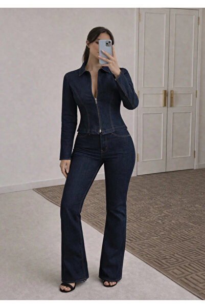 Ekim Store Lacivert Fermuarlı Denim Takım