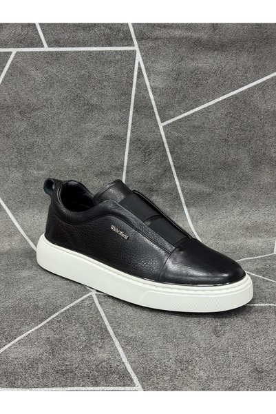modaayakkabı Black Genuine Leather Elastic Eva Sole Sneaker Shoes