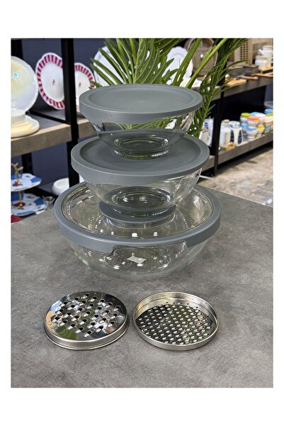 Doğudeko Glass 9-Piece Grater Storage & Mixing Container Gray