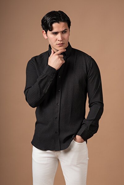 alenmeza Slimfit Collared Buttoned Lycra Stretch Fabric Striped Summer Shirt