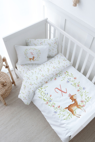 Tuğba Kuğu Baby Size Duvet Cover Set (100X150) - Little Deer Series - Letter X